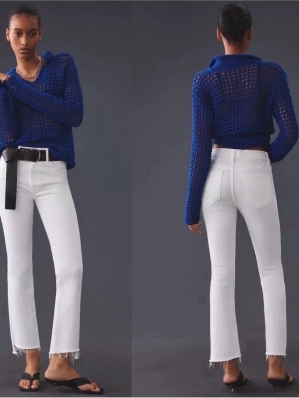 MOTHER White Straight-Leg Raw-Hem Jeans
